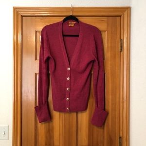 Tory Burch Magenta Gold Button Cardigan Sz XL